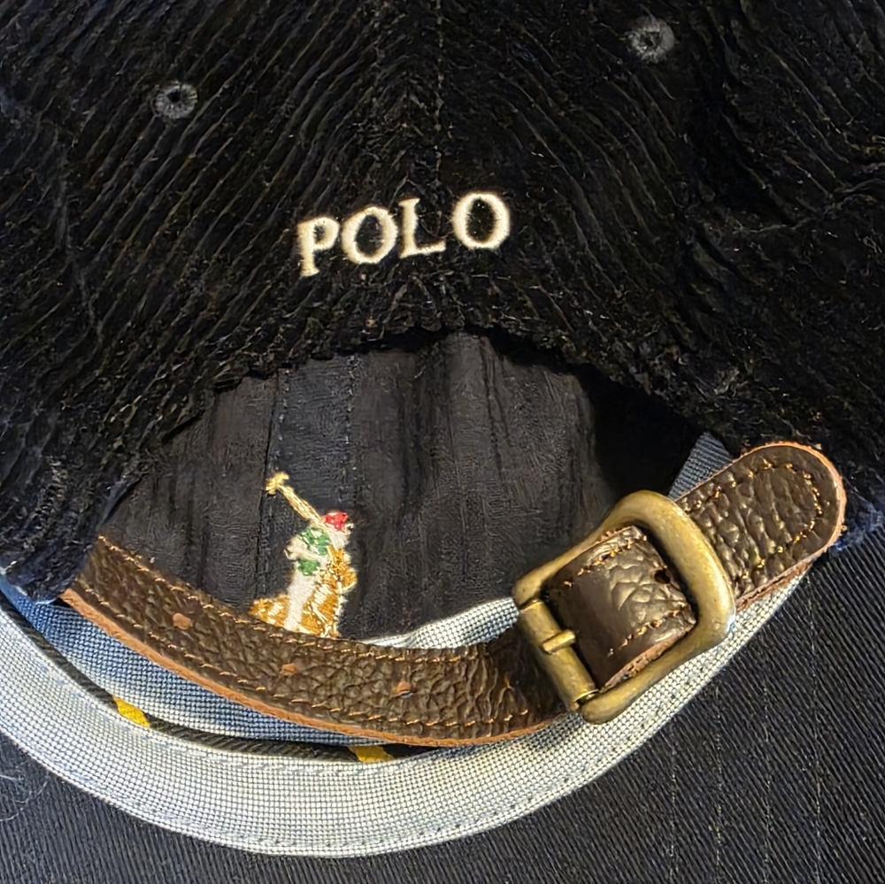 Polo Ralph Lauren Navy Corduroy Embroidered Baseball Cap Adjustable Strap EUC - Picture 7 of 7